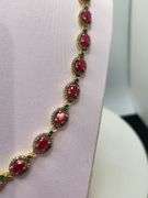 18" Necklace with 37 Natural Rubies, Diamond Accents & 36 Emerald Design Elements in Sterling Silver
