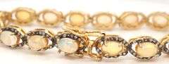 Fabulous 12.10CTW Oval Faceted Opal W/ Fire & Diamond Bracelet in 14K Yellow Gold Over Sterling Silv