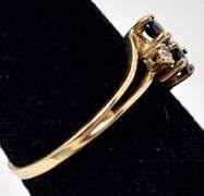 Pretty 10K Yellow Gold Blue Sapphire Gemstone and Diamond Ring