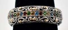 Colorful CZ Gemstone Ring in Sterling Silver with 18K Yellow Gold Plating