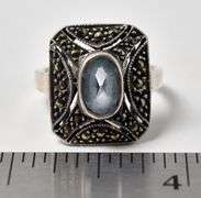 Blue Topaz and Marcasite Ring in Sterling Silver