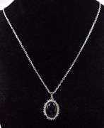 Marvelous 5.21CTS Oval Cabochon-Cut Black Onyx & 0.48CTW Colorless Sapphire Gemstone Pendant Neckla