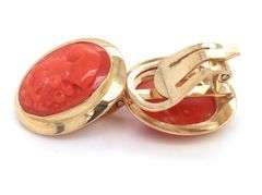 18kt Yellow gold Coral cameo earrings