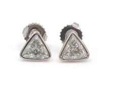 14kt White gold 0.98ctw Trillion cut bezel diamond stud earrings