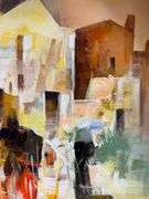 Abstracted Mediterranean Village Painting