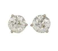 3.48ctw European Cut Diamond Solitaire Stud Earrings in 14K