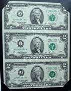 Uncut Sheet of Three 2003A $2 FR Notes