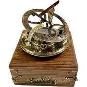 Brass Sundial Compass Nautical Clock with Rosewood Case