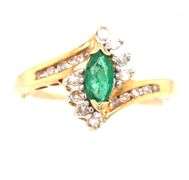 Nice 14K YG Marquise Emerald & Diamond Ring