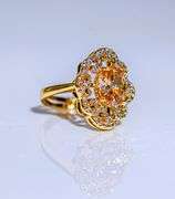 18 Kt Yellow Gold Plate Lab Simulated Orange Sapphire 4 Piece Jewelry Set
