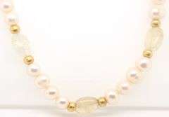 18kt Yellow gold button pearl, white quartz and amethyst gold ball necklace