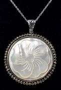 Mother of Pearl and Marcasite Gemstone Pendant Necklace in Sterling Silver