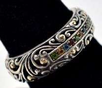 Colorful CZ Gemstone Ring in Sterling Silver with 18K Yellow Gold Plating