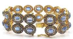Fabulous 24.00CTW  Oval Cabochon-Cut Kyanite & 8.5CTW Diamond Bracelet in 14K Yellow Gold Over Sterl