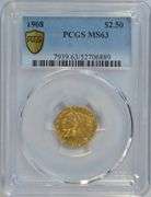 Exceptionally Choice BU 1908 $2.50 Indian Gold Piece. PCGS MS63