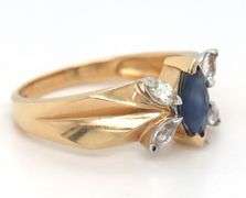 14kt Yellow gold marquise blue sapphire and white sapphire cocktail ring