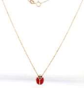 14kt Yellow gold Enamel lady bug pendant on chain