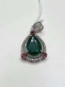 4.15ct Colombian Emerald Pendant with 0.35ct Natural Diamondsand 3 Sapphire in Sterling Silver
