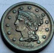 1855 Upright 5 Large Cent.