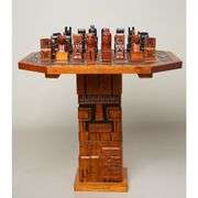 Collectors Hand-Carved Luxury Oak Wood Chess Set with Table