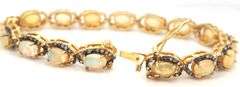 Fabulous 12.10CTW Oval Faceted Opal W/ Fire & Diamond Bracelet in 14K Yellow Gold Over Sterling Silv