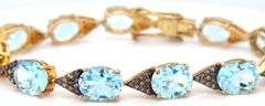 Fabulous 18.67CTW Oval Faceted Blue Topaz & Diamond Bracelet in 14K Yellow Gold Over Sterling Silver