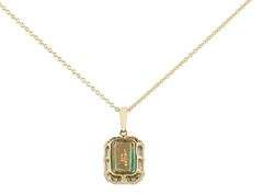 New 1.81ct Emerald Cut Emerald and 0.49ctw Diamond Frame Pendant Necklace in 14K