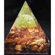 Tree of Life Peridot and Tiger's Eye Crystal Pyramid