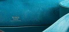 Hermes Kelly Doblis Mini Turquoise Suede Clutch W/Dustbag