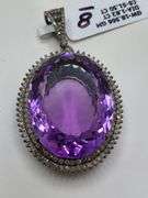 Striking 51.50ct Ovel-Cut Amethyst Pendant with 1.82ct Natural Diamonds in Sterling Silver