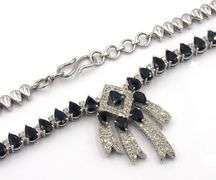 Stunning 37.00 Pear Shaped Faceted Blue Sapphire & 6.05 Diamond Necklace in 14K White Gold Over Ster