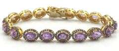 Dazzling 14.98CTW Oval Shaped Emerald-Cut Amethyst & Diamond Bracelet in14K Yellow Gold Over Sterlin