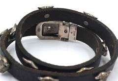 Gucci Anger forest bull head silver and leather wrap bracelet