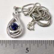 Blue Sapphire and Diamond Pendant Necklace in Sterling Silver