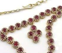 Jaw Dropping 47.95CTW Round Faceted Ruby & 8.65CTW Diamond Necklace in 14K Yellow Gold Over Sterling