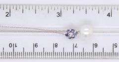 10kt White gold Pearl, Tanzanite and diamond pendant on chain