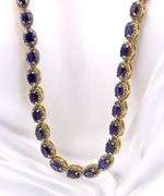 Amazing 17.23CTW Oval Shaped Emerald-Cut Blue Sapphire & 5.00CTW Diamonds Necklace in 14K Yellow Gol