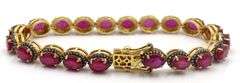Dreamy 22.00CTW Oval Emerald-Cut Raspberry Red Ruby & Diamond Bracelet in 14K Yellow Gold Over Sterl