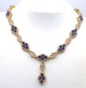 Splendid Brand New European 12.00CTW Oval Faceted Blue Sapphires & 5.00CTW Diamond necklace in 14K Y