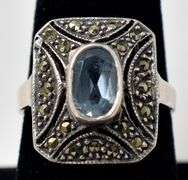 Blue Topaz and Marcasite Ring in Sterling Silver