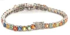 Darling Brand New European 19.09CTW Multi Colored Sapphires & Diamond Bracelet in 14K White Gold Ove