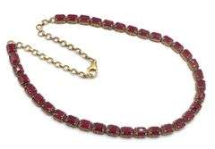 Amazing 40.00CTW Emerald-Cut Ruby & 3.50CTW Diamond Necklace in 14K Yellow Gold Over Sterling Silver