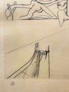 Rare Salvador Dali Pencil Signed Etching on Parchment Paper from 'Roi je t'attends à Babylone' suite