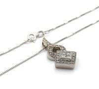 14kt White gold 0.40ctw princess cut and RBC invisible set diamond pendant on box chain