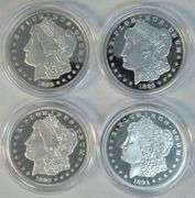 4 Pure .999 Fine Silver Cook Island 1893-O Morgan facsimiles