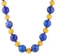 Blue Lapis Lazuli Intaglio Cylinder Beaded Station Necklace in 22K