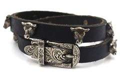 Gucci Anger forest bull head silver and leather wrap bracelet