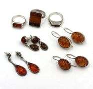Group lot of vintage 925 sterling silver amber jewelry