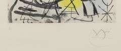 Rare Joan Miro Signed Etching and Aquatint in Colors Préparatifs D'Oiseaux, 1963