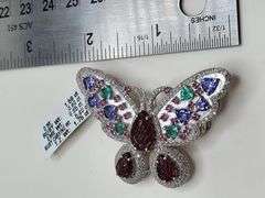 Artistic Butterfly Pendant in Sterling Silver with 5.40ct Hand-Carved Ruby, 1.59ct Diamonds, 0.60ct 